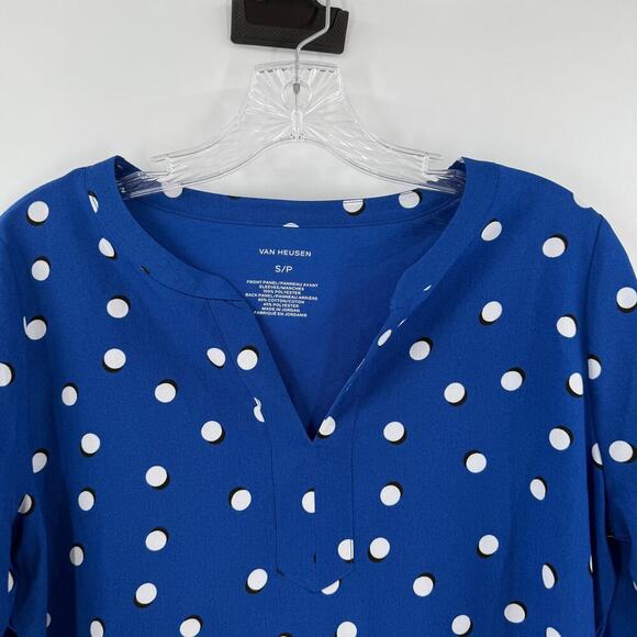 Van Heusen Blue Polka Dot V-Neck Pullover Career Blouse Women's Size Small - Picture 4 of 8